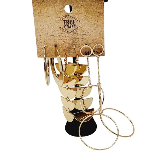 3 Pair True Craft Earrings - NWT - Hoops, Half Circle & Double Circles Gold Tone - Picture 2 of 9